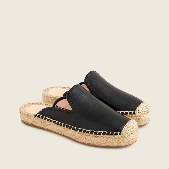 J. Crew Shoes - New JCREW Size 8.5 Leather Espadrille Mules in Black